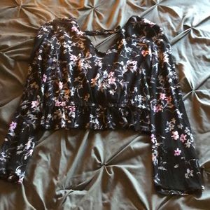 Black floral long sleeve crop top size small (tag missing)